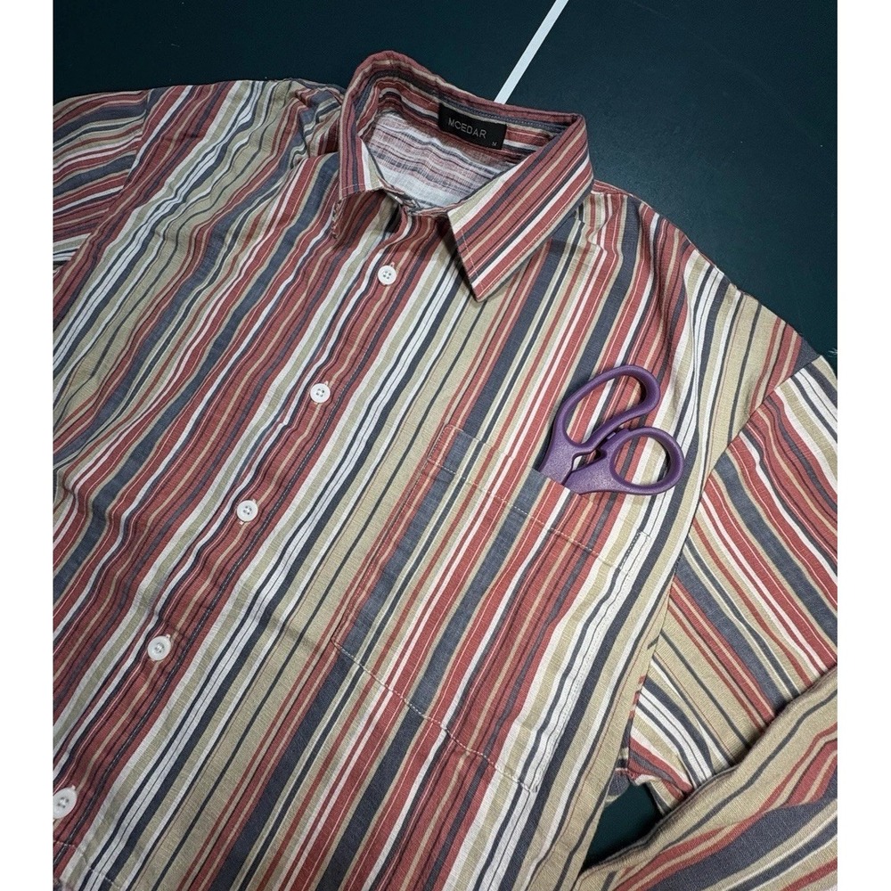Striped Cropped Button Up Shirt Women's Medium Preppy Long Sleeve‎ Retro Casual - Picture 2 of 7